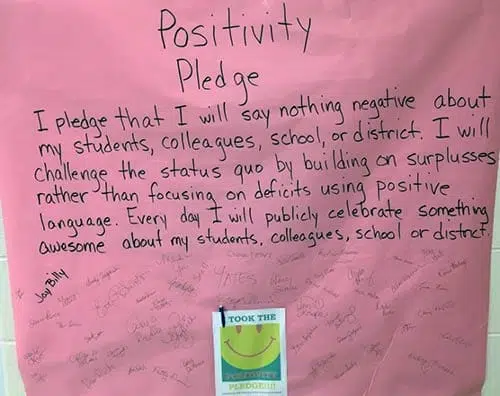 A Positivity Pledge By Staff At Ben Franklin Elementary School