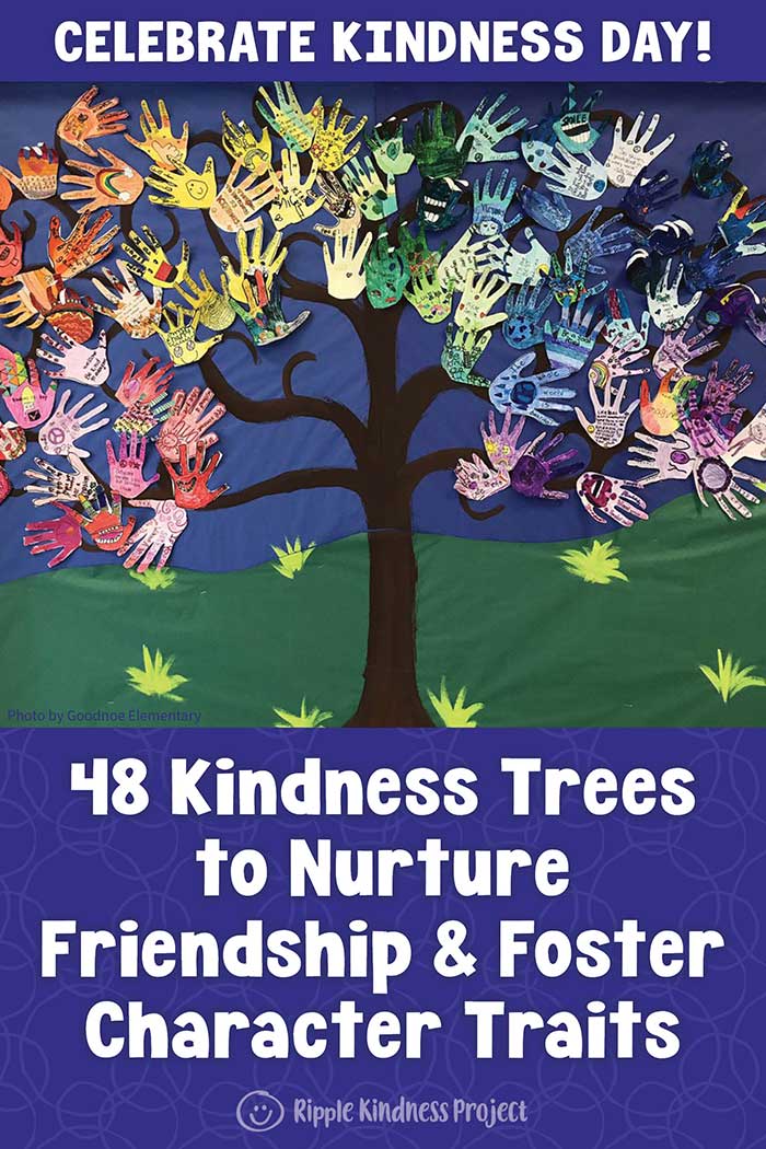 A Colorful Tree With Paper Hands With Acts Of Kindness Printed On Them. This Is Called A Kindness Tree And You Can See 48 Examples Of How They'Re Used In Schools.