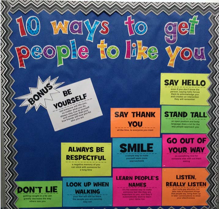 10 Ways To Get People To Like You Bulletin Board