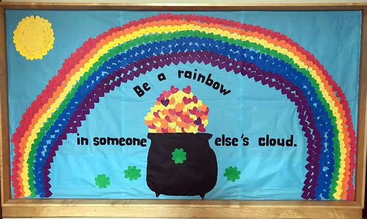 Uplifting Kindness Bulletin Board Ideas For A Better Classroom Community 4 Be A Rainbow In Someone Else'S Cloud Bulletin Board From Great Falls School