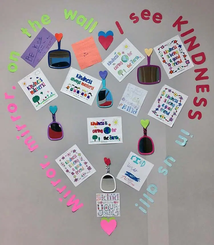 Uplifting Kindness Bulletin Board Ideas For A Better Classroom Community 71 I See Kindness All Around Mirrored Bulletin Board