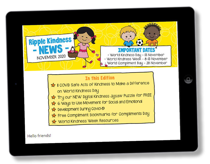 Ripple Kindness Project For Schools Kindness Curriculum Newsletter Shown On An Ipad.