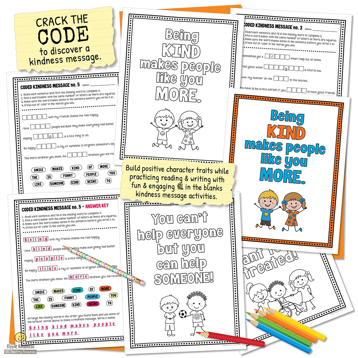 Fill In The Blanks To Crack The Code Worksheets. Students Reveal A Kindness Message To Use On A Poster By Ripple Kindness Sel Resources