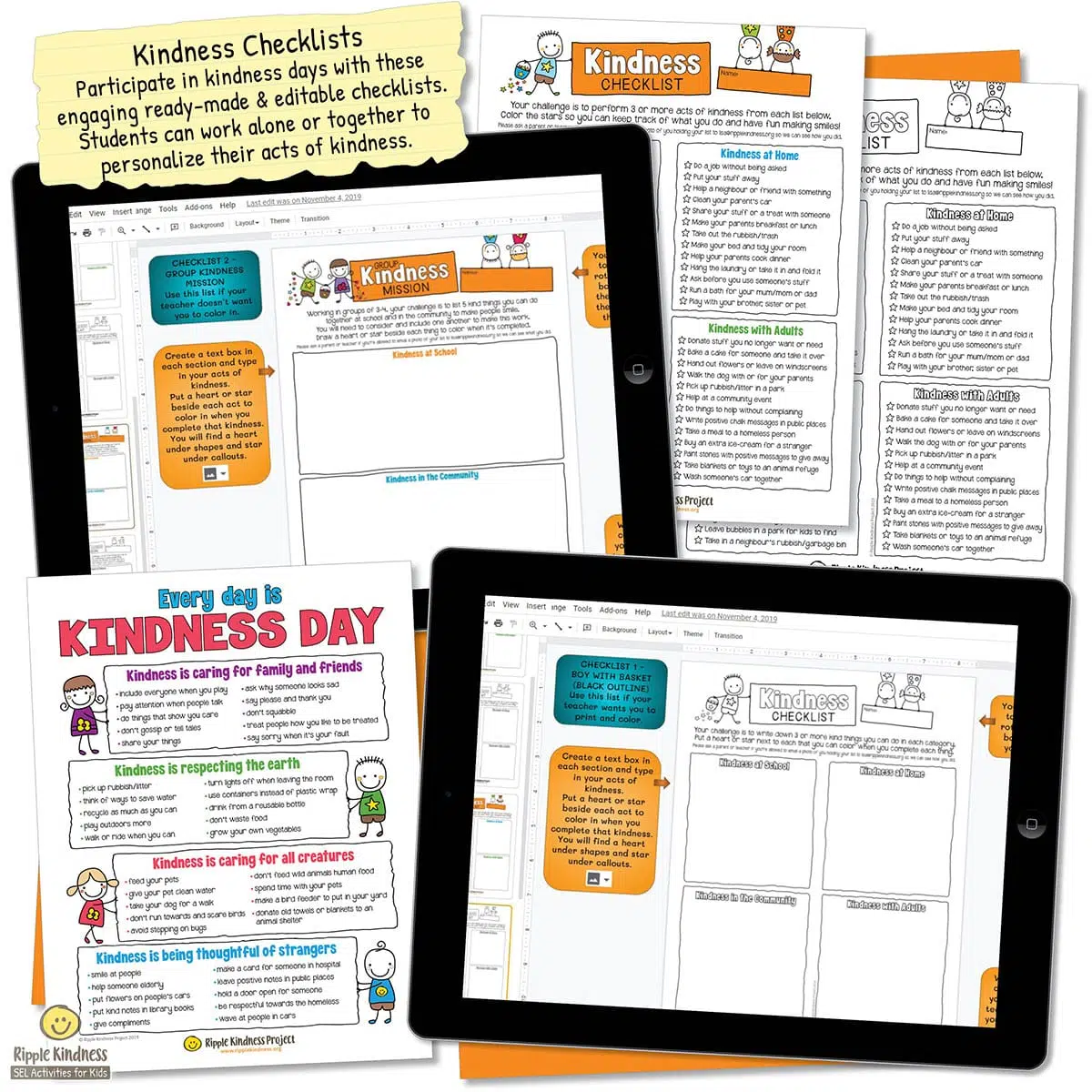 Ready-Made And Editable Kindness Checklist For Random Acts Of Kindness Day By Ripple Kindness Project
