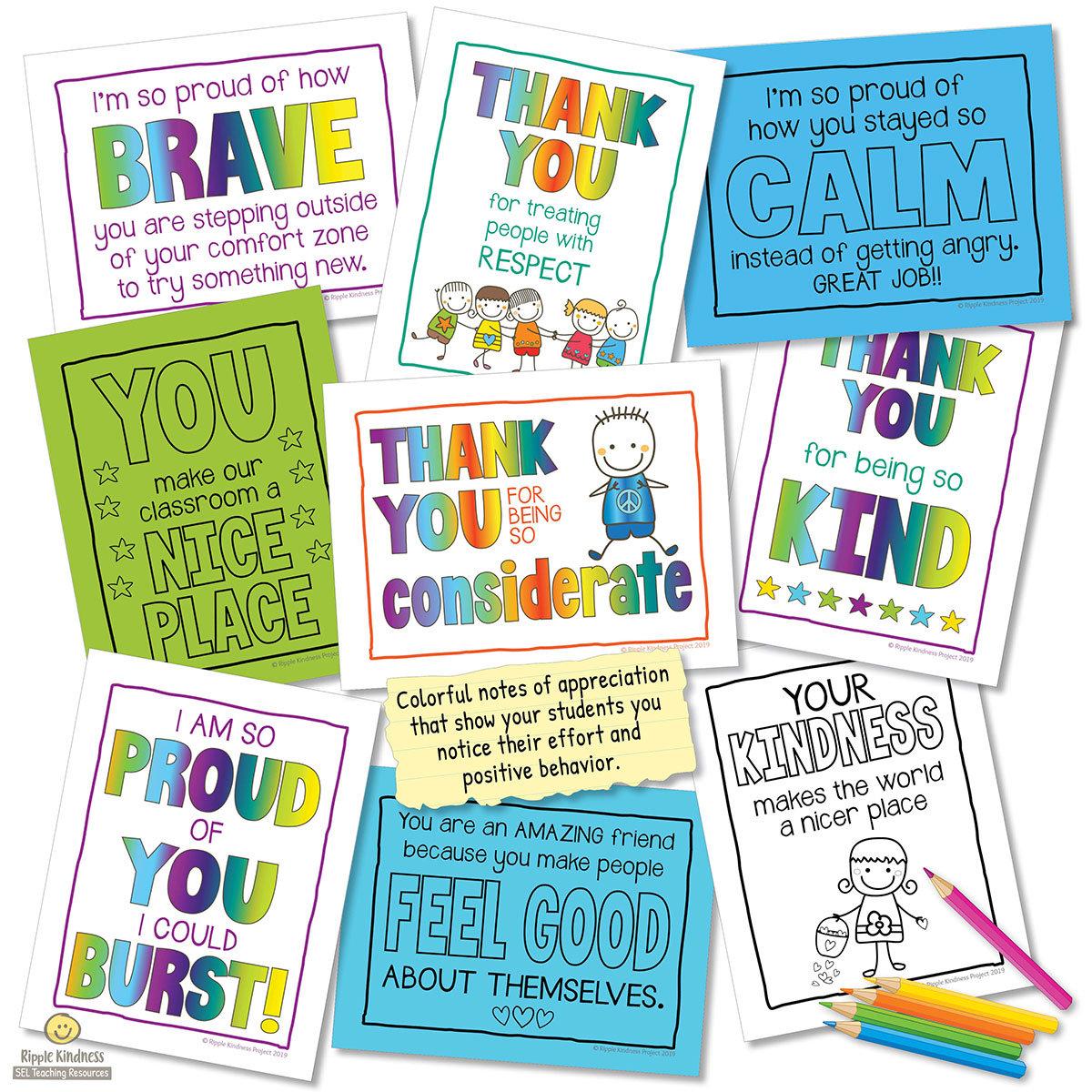 A Selection Of Student Encouragement Notes To Improve Self-Esteem. Incentives For Good Behavior And Kindness By Ripple Kindness Project