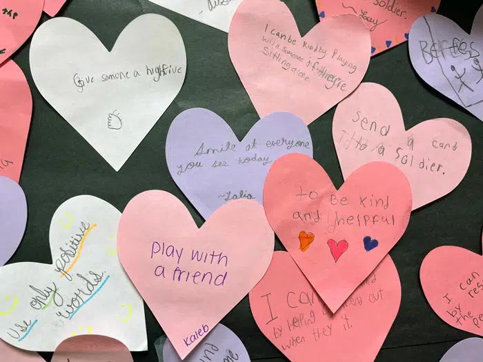 56 Kindness Tree Bulletin Board Ideas For A School Project 29 A Gorgeous Array Of Hearts With Positive Message Hanging On A Kindness Tree At Vanderveer Elementary.