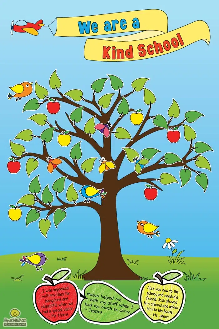 Kindness-Tree-Bulletin-Board-Kit-By-Ripple-Kindness-Sel-Activities Kindness Tree Bulletin Board Kit For Primary And Elementary School Hallways For Students, Teachers, And Parents To Report Acts Of Kindness By Ripple Kindness Sel Activities.