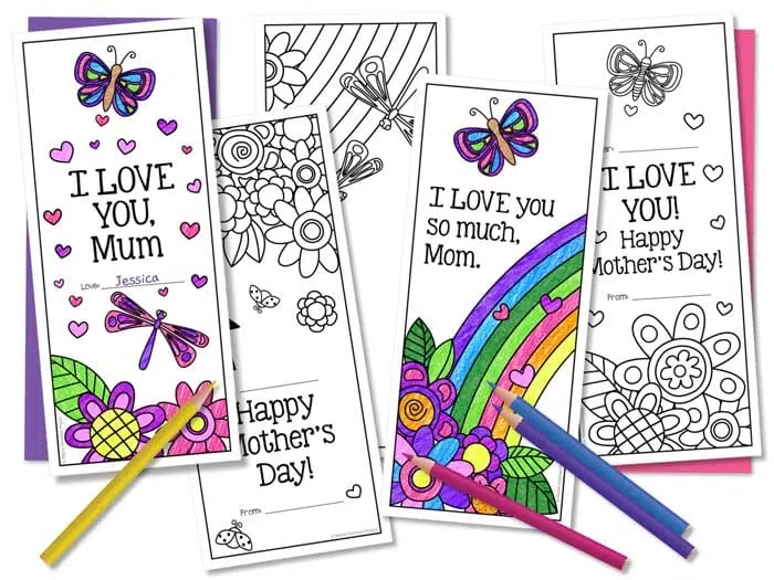 Floral Mother's Day Bookmarks For Students To Color.