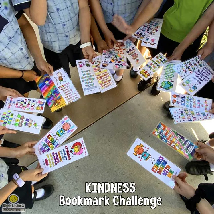 Students Holding Kindness Coloring Bookmarks By Ripple Kindness Project Ready To Participate In A Fun Kindness Challenge.