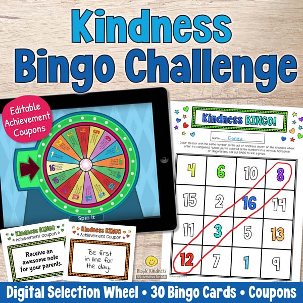 An Interactive Kindness Bingo Challenge For Elementary Students.