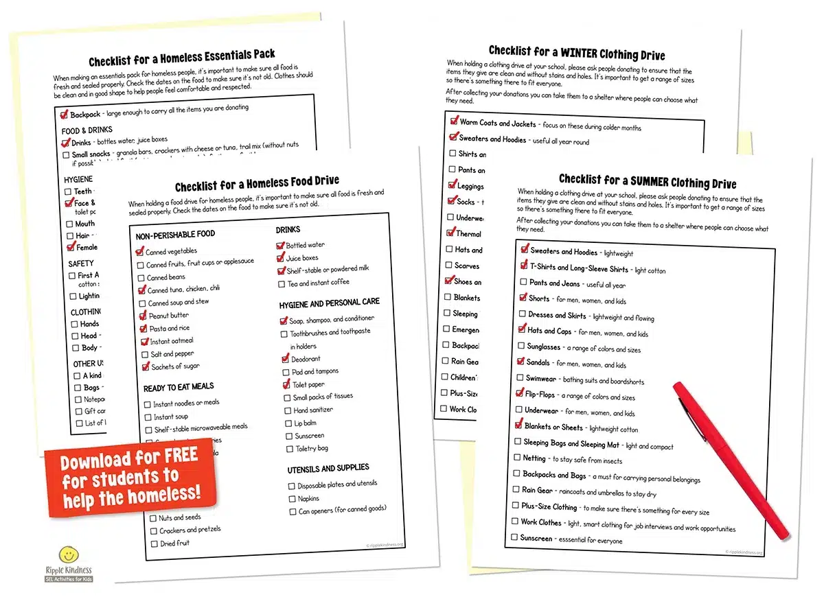 Free Homeless Action Checklists To Teach Students About Helping Homeless People.