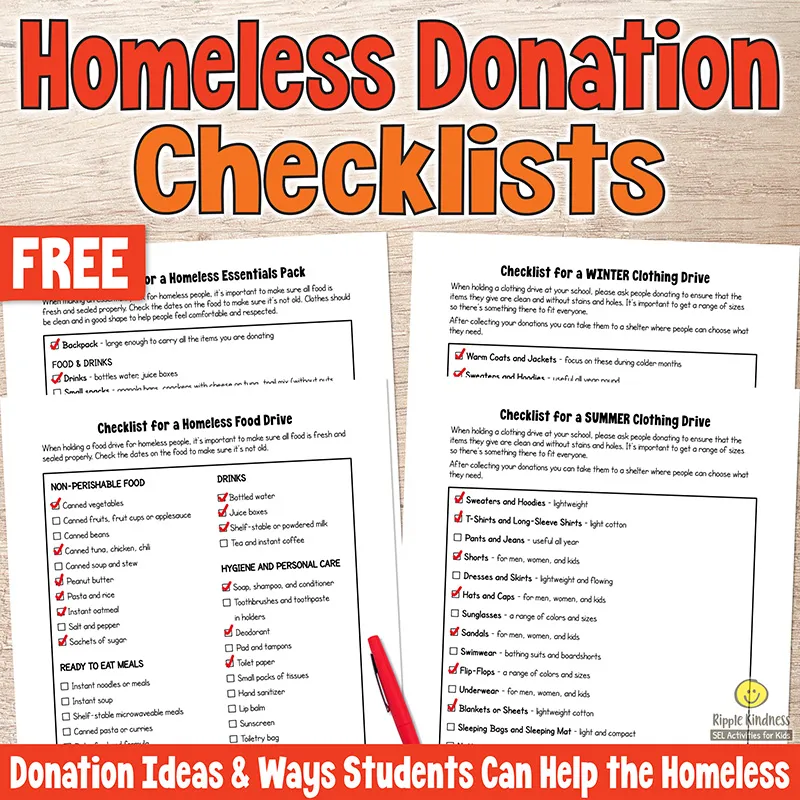 Free Homeless Action Checklists To Teach Students About Helping Homeless People.