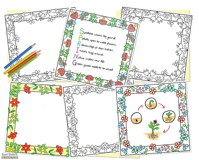 Nature-Themed Quilt Square Border Templates For A Spring Bulletin Board Or Science Project For Earth Day.