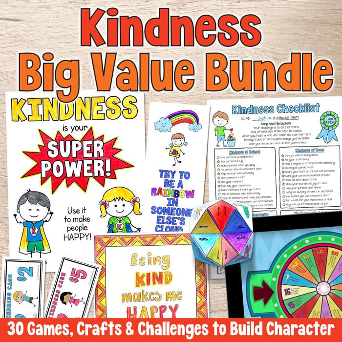 A Big Bundle Of Kindness Activities To Last The Whole Year. Includes Puzzles, Games, Bingo, Paper Fortune Teller, Kindness Coloring Pages, Posters, Kindness Quilt, Bulletin Boards, Kindness Craft, Kindness Cash For Classroom Management, Kindness Bookmarks And So Much More!