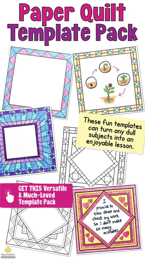 Blank paper quilt square templates to turn dull subjects into fun lessons for elementary students.