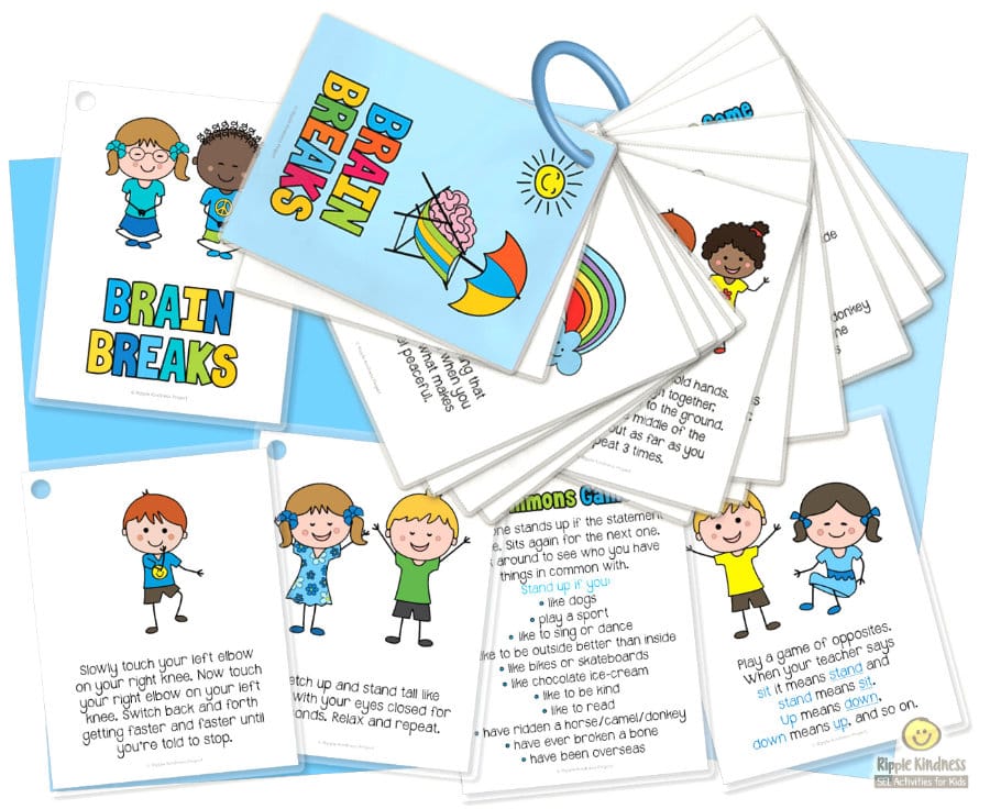 Brain Breaks Cards For Elementary Students. Mindfulness And Movement Ideas For The Classroom For Student Wellbeing.