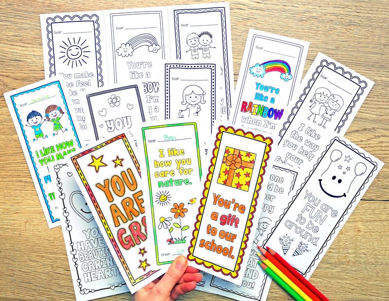 A selection of compliment bookmarks for students to color.
