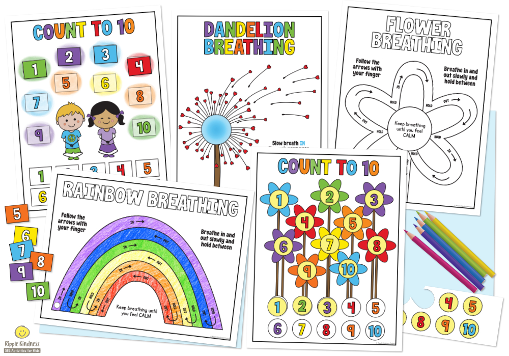 Deep Breathing Posters And Coloring Pages For Students To Learn Coping Strategies For Emotional Regulation.