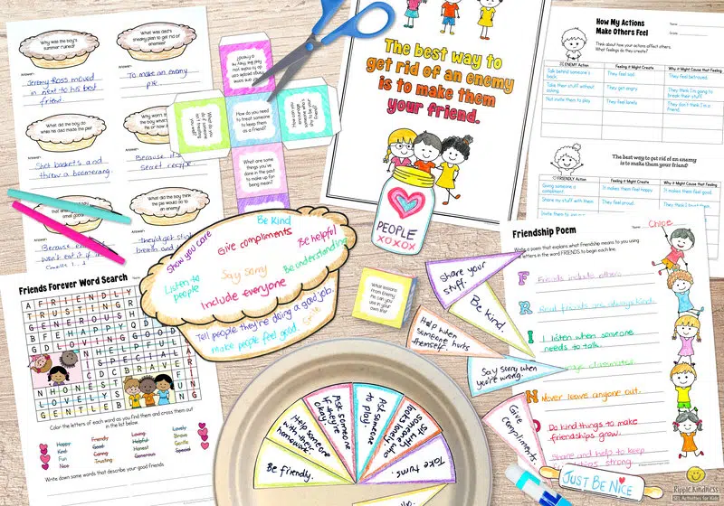 Enemy Pie Picture Book Companion Packet With Craft Activity, Reading Comprehension Lessons, Word-Searches, Coloring Pages And Posters.