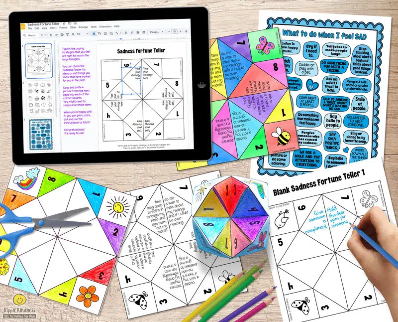 A Fun Paper Fortune Teller Game For Students To Learn Coping Skills That Help Them Deal With Sadness.