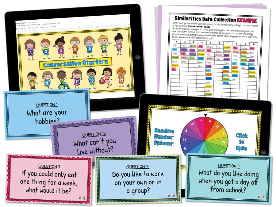 Digital getting to know you ice breaker questions for elementary students to help them connect and make friends.