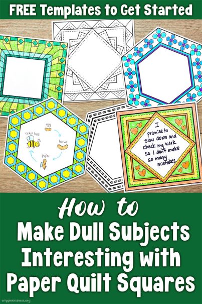 Image Of Paper Templates For Students To Make A Stunning Quilt Bulletin Board. Text: Make A Beautiful Class Quilt - How To Use Paper Quilt Squares To Turn Dull Subjects Into Engaging Lessons