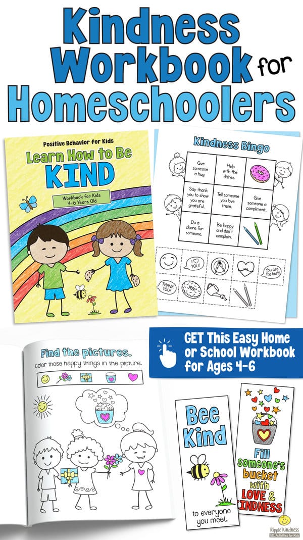 A printed kindness workbook for kids ages 4-6 years to complete at home with their parents. Perfect for homeschoolers or grandparents.