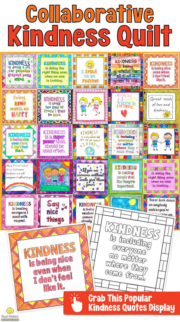 An absolutely gorgeous kindness quilt that's a collaborative bulletin board for elementary students.
