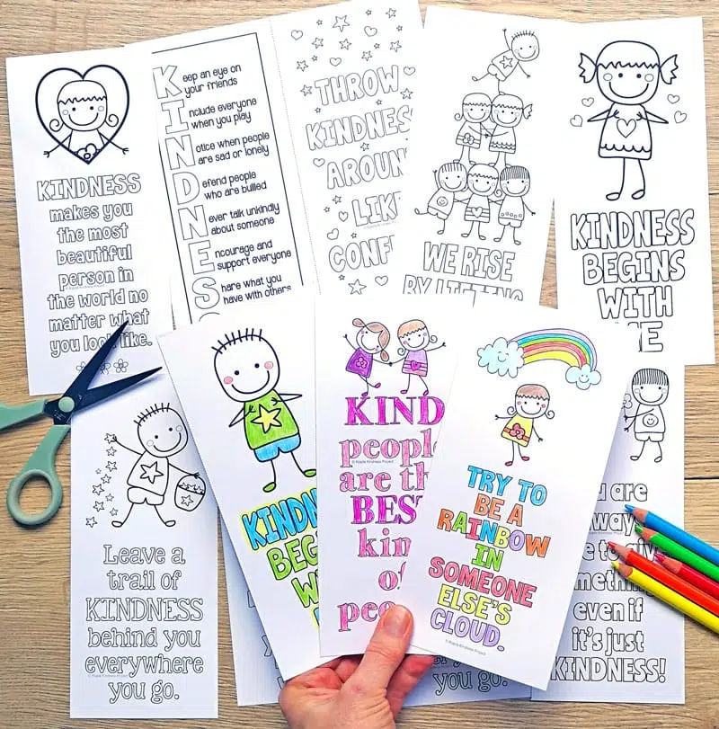 Printable Bookmarks With Kindness Quotes To Color For Elementary Students.