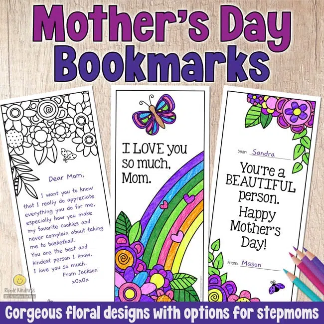 Printable Floral Mother'S Day Bookmarks For Kids To Color.