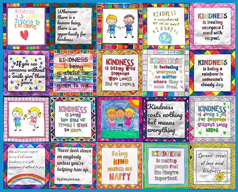 Kindness Quilt Bulletin Board Display With Acts Of Kindness Quotes.