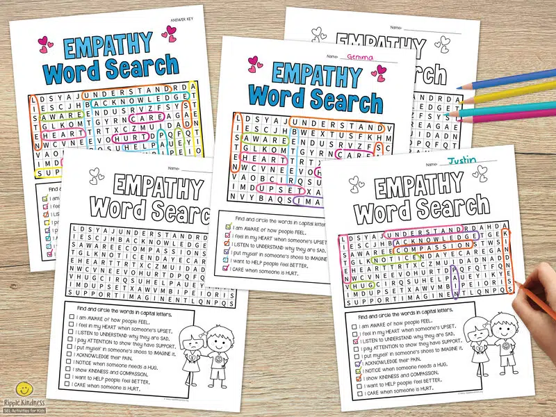 Differentiated Word Searches With Phrases And Wording To Reinforce Empathy For Students In 1St, 2Nd, And 3Rd.