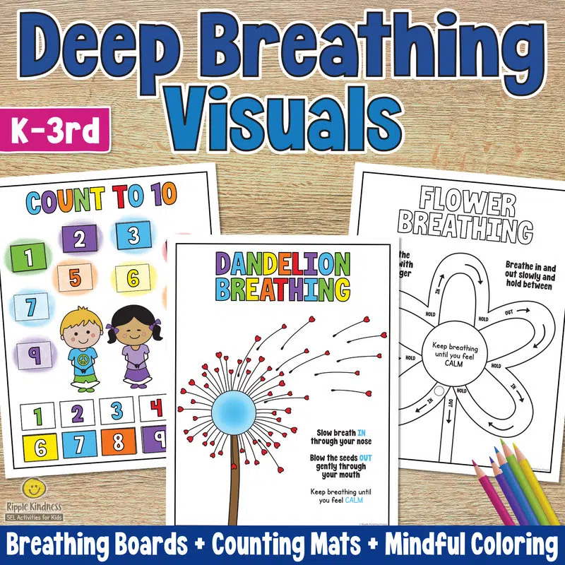 Deep Breathing Visuals And Mindful Coloring Pages For Students To Learn To Calm Down And Regulate Their Emotions Independently.