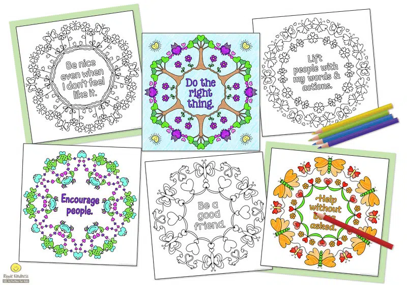 Gorgeous Mandala Quilt Squares With Fun Designs And Kindness Messages For Elementary Students To Color.