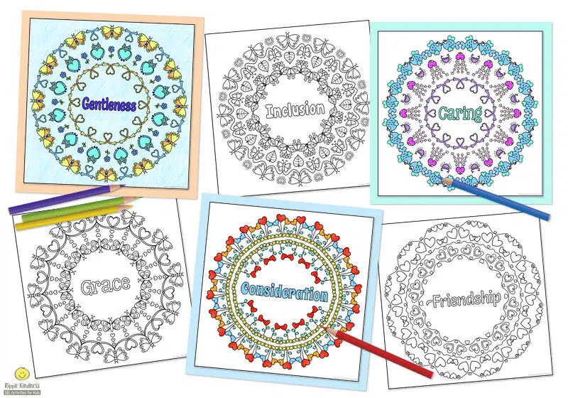 Gorgeous Mandala Quilt Squares With Fun Designs And Kindness Messages For Upper Elementary Students To Color.