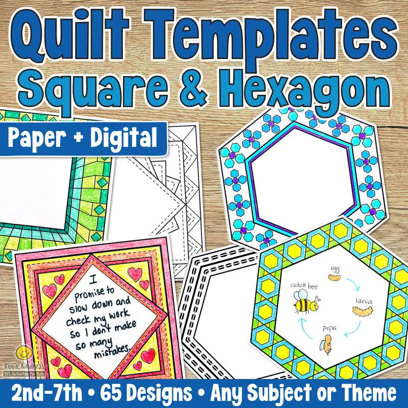 A Selection Of Square And Hexagon Shaped Paper Quilt Templates To Make Elementary Subjects More Fun And To Make Beautiful  Tessellation Art Projects.