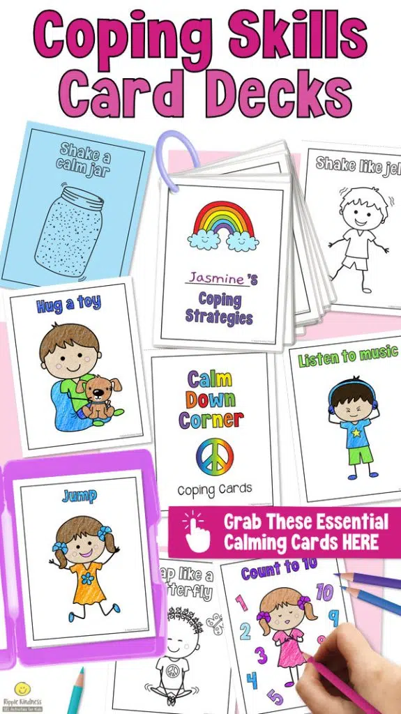 Coping strategies cards for students PreK-2nd grade. Simple calming skills deck to manage emotions.