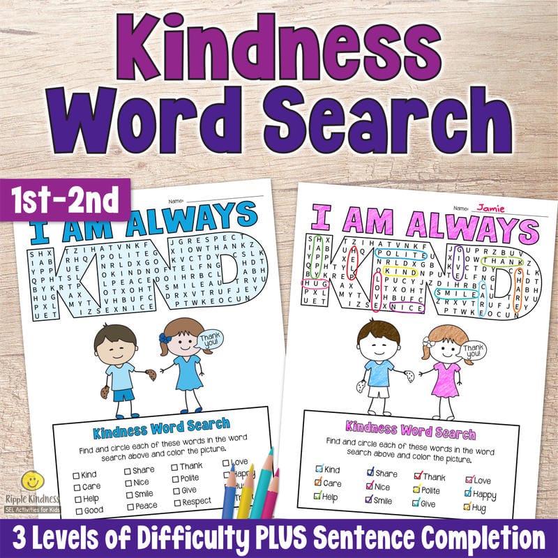 Kindness Word Searches For Elementary Students.