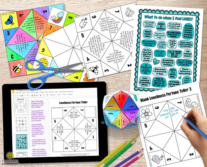 Feeling Lonely Paper Fortune Teller Kit. Fun Editable Cootie Catcher With Coping Strategies For Elementary Students.